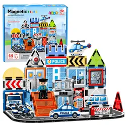 Magnetische Bausteine Polizeibasis Fahrzeuge Polizist 44 Stück.