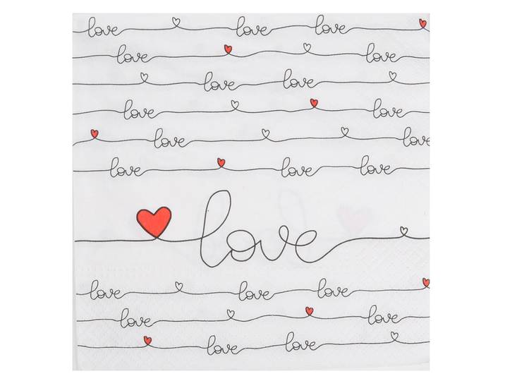 20er-Set Servietten, Love, Papier, 3-lagig, 33 x 33 cm