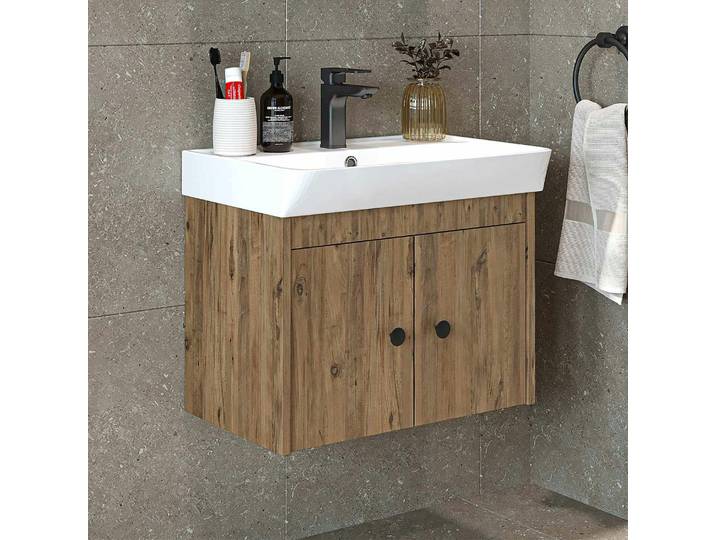 Meuble vasque suspendu 2 portes 60 cm JUSA - Pin