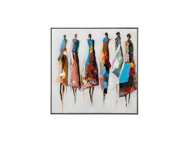 Handgemaltes, gerahmtes Bild „Farbenfrohe Damengruppe II“ 82.5 x 82.5 cm Multicolor Crea Collection