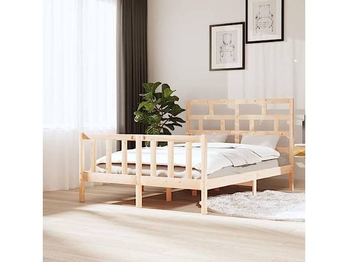 YNGBHFNOP Massives Kiefernholz Modernes Design 140x200 cm Braun Massivholzbett Kiefer 140x200 cm Bettgestell mit Kopfteil stabil Massivholz Lattenrost modern