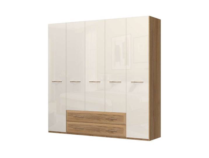 Kleiderschrank, MDF & Spanplatte, Beige Hochglänzend, 227×224×56 cm, Kratzfest, Modern, Home-affaire