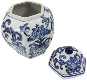 Galt International "Blue & White Chinoiserie Ceramic Jar 12"""