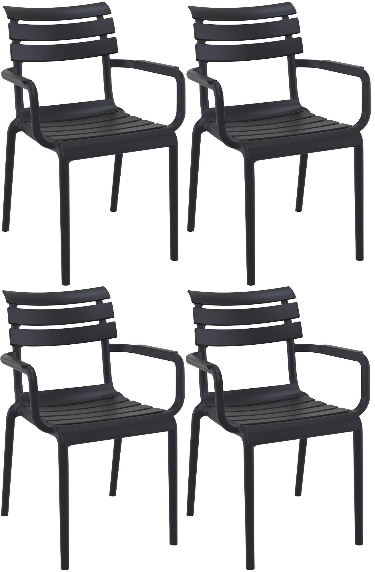 Gartenstuhl LARS 4er Set - 58x59x85cm, Kunststoff, Schwarz | Stapelstuhl Loungestuhl Garten Outdoor-Stuhl