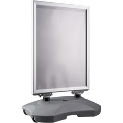 Kundenstopper B2 STORM-STOP Lite mit Wassertank, windfest, 32 mm Profil, Gehrung silber, Aluminium