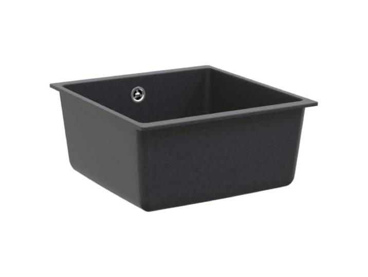 Xhnifbn Küchenspüle Einzelbecken Granit 43x46x20cm Graphit Hitzefest bis 280 °C und kratzresistent, passend für die moderne Küche inklusive praktischem Siebkorb-Ablauf.
