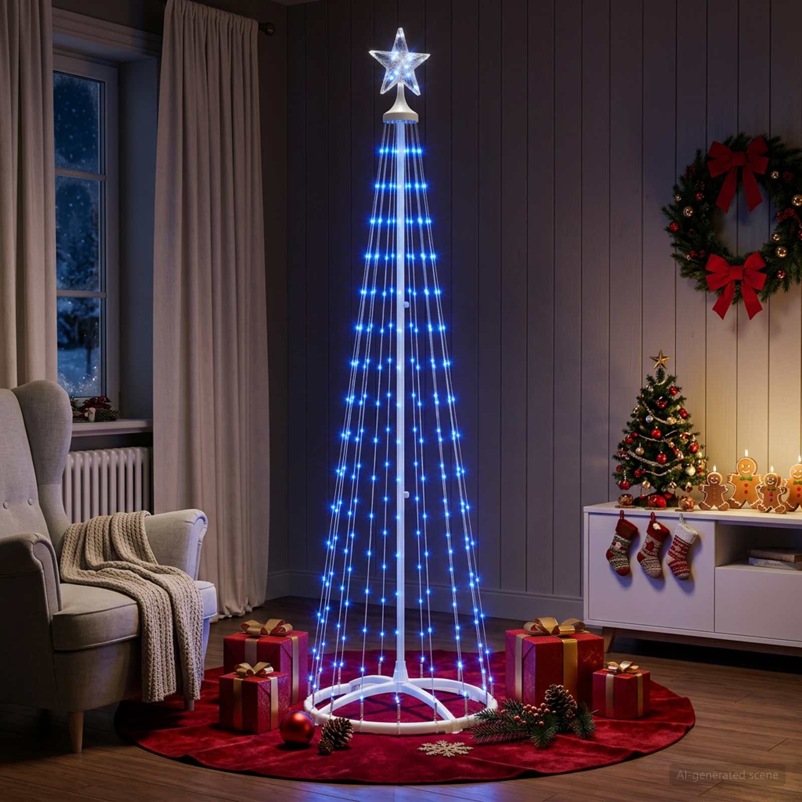 vidaXL Sapin cône lumineux LED 180 cm 250 LED Bleu Acier Blanc