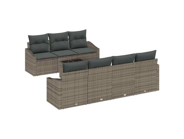 vidaXL Loungesofa Sofa Set 8 stk. Grau [Synthetisch]: Poly Rattan, 8 Teile