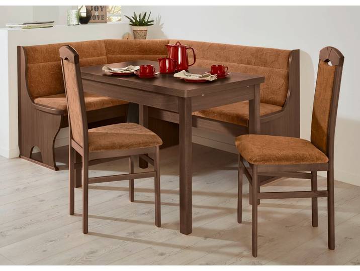 Stilvolle Esszimmermöbel, Nussbaum-Beige, Eckbankgruppe, 4-teilig, groß