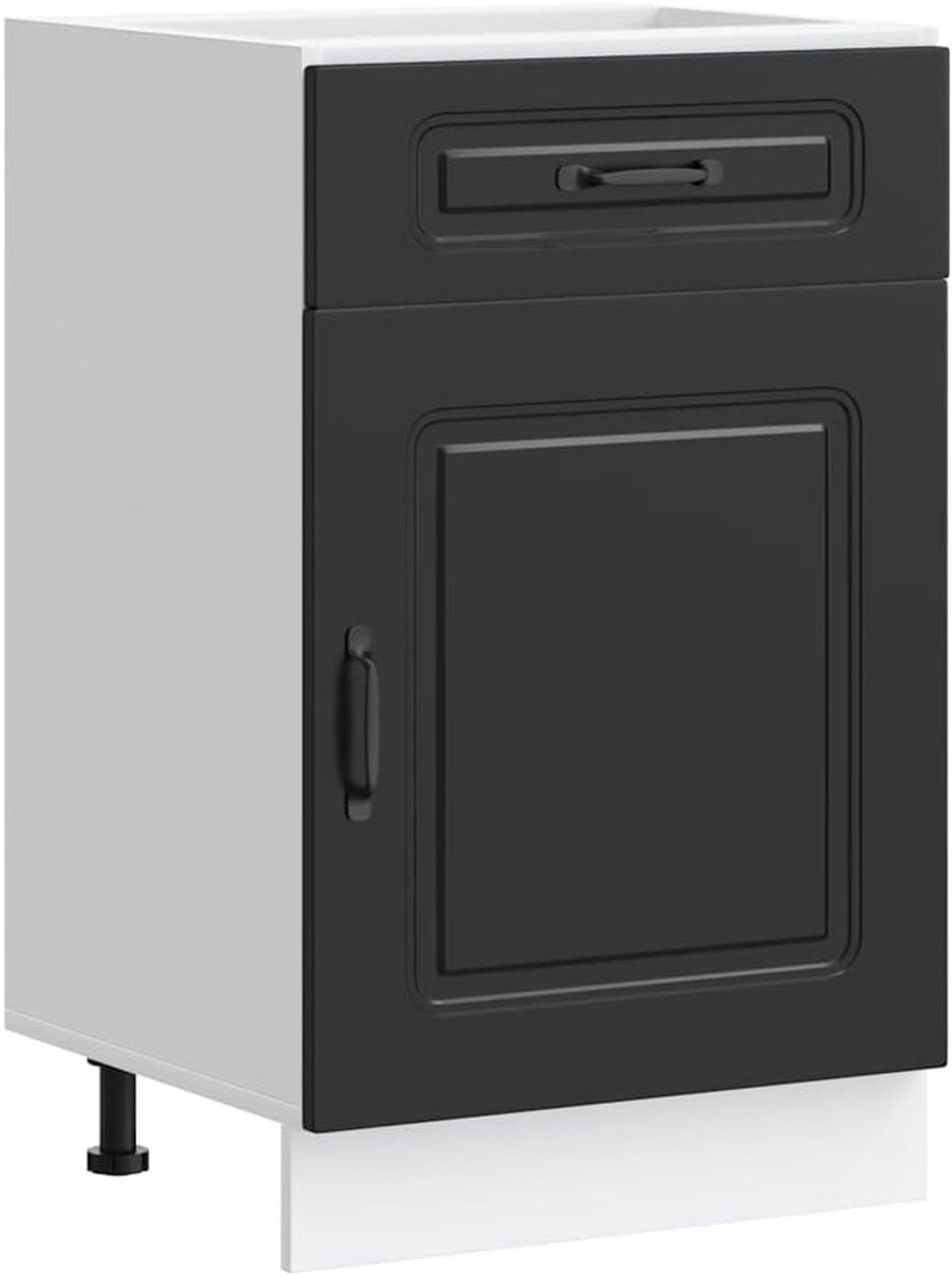 Zwarte houten keuken onderkast met lade voor keukenopslag