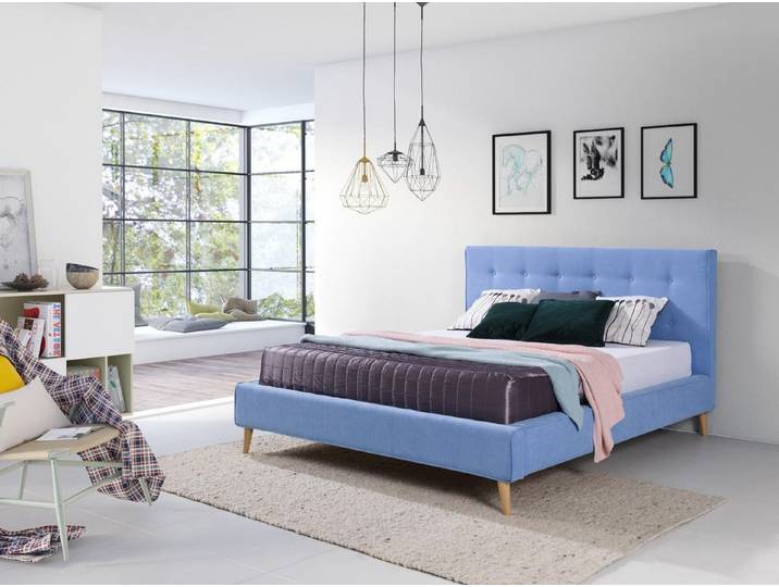 Xlmoebel Polsterbett Hotel Chesterfield Luxus Bett Blau 180 x 200 cm Schlafzimmer (Polsterbett, 180 x 200 cm), Made in Europa