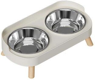 Uplift Treasures Stainless Steel Double Pet Feeding Bowl off White