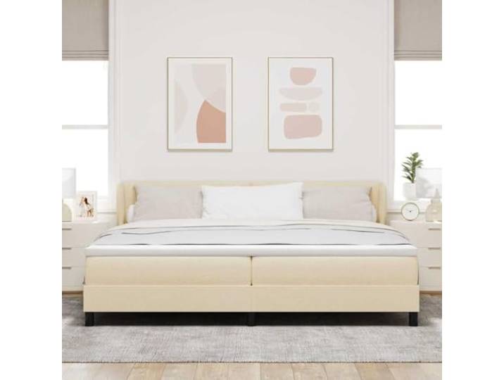 KTHLBRH Boxspringbett creme 200 x 200 cm mit Kopfteil Gestell aus Holz, inklusive Federkernmatratze, verstellbares Kopfteil, 2 Stufen
