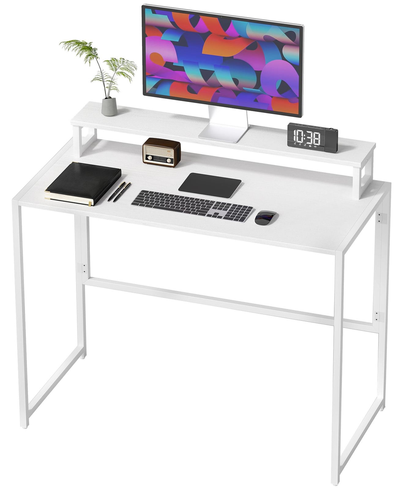 HOMCOM Opklapbaar bureau met monitorhouder, wit, B/D/H: 100 x 48 x 87,5 cm