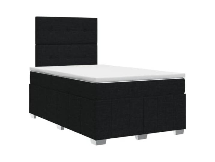 KTHLBRH Boxspringbett mit Matratze schwarz 120 x 190 cm Stoff Verstellbares Kopfteil, 78-88 cm, Taschenfedern, Reißverschluss, Schaumstoff-Topper, technisches Holz