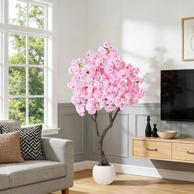 Garvee 6 Ft Pink Artificial Cherry Blossom Tree Potted Faux Plant