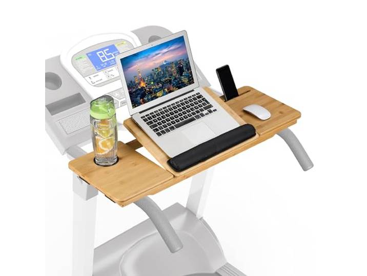 Relaxdays Support Ordinateur pour Tapis de Course\, Sangles de sécurité\, Repose-Ordinateur pour Boissons\, Bambou\, Naturel