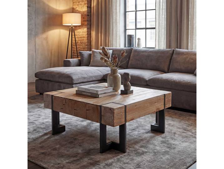 Couchtisch HWC-A15, Wohnzimmertisch, Tanne Holz rustikal massiv MVG-zertifiziert Naturfarben 70x70cm