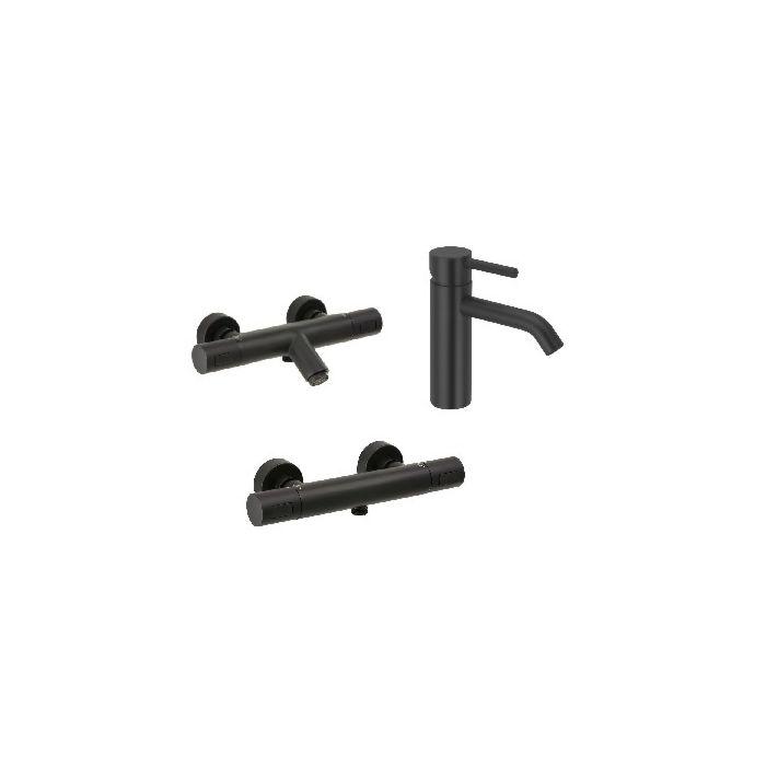 Herzbach Deep Black Bad Armaturen Set Waschtisch, Dusche, Wanne
