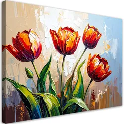 LEINWANDBILD Rote Blumen Tulpen auf beigem Hintergrund Farbeffekt 90x60cm