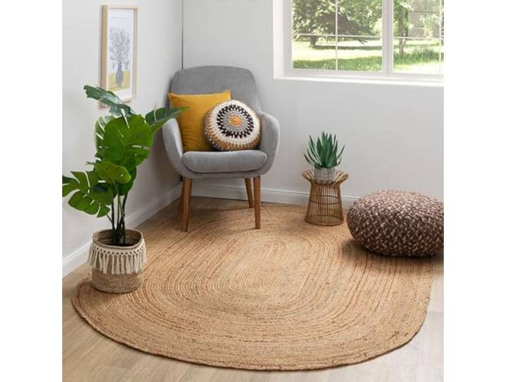 Steffensmeier Jute Teppich Goa Oval Wohnzimmer, Flur, Essbereich handgeflochten, Größe: 120x170 cm