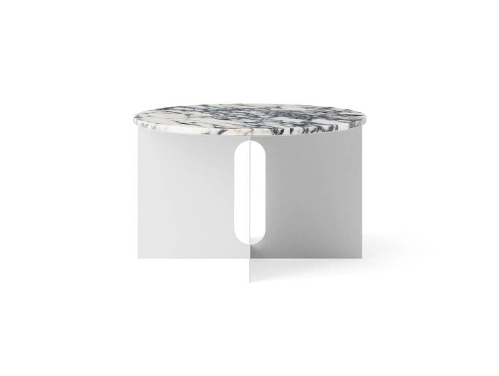 Audo Copenhagen Table d appoint Androgyne Calacatta Viola marbre-acier brossé, Ø65 cm'