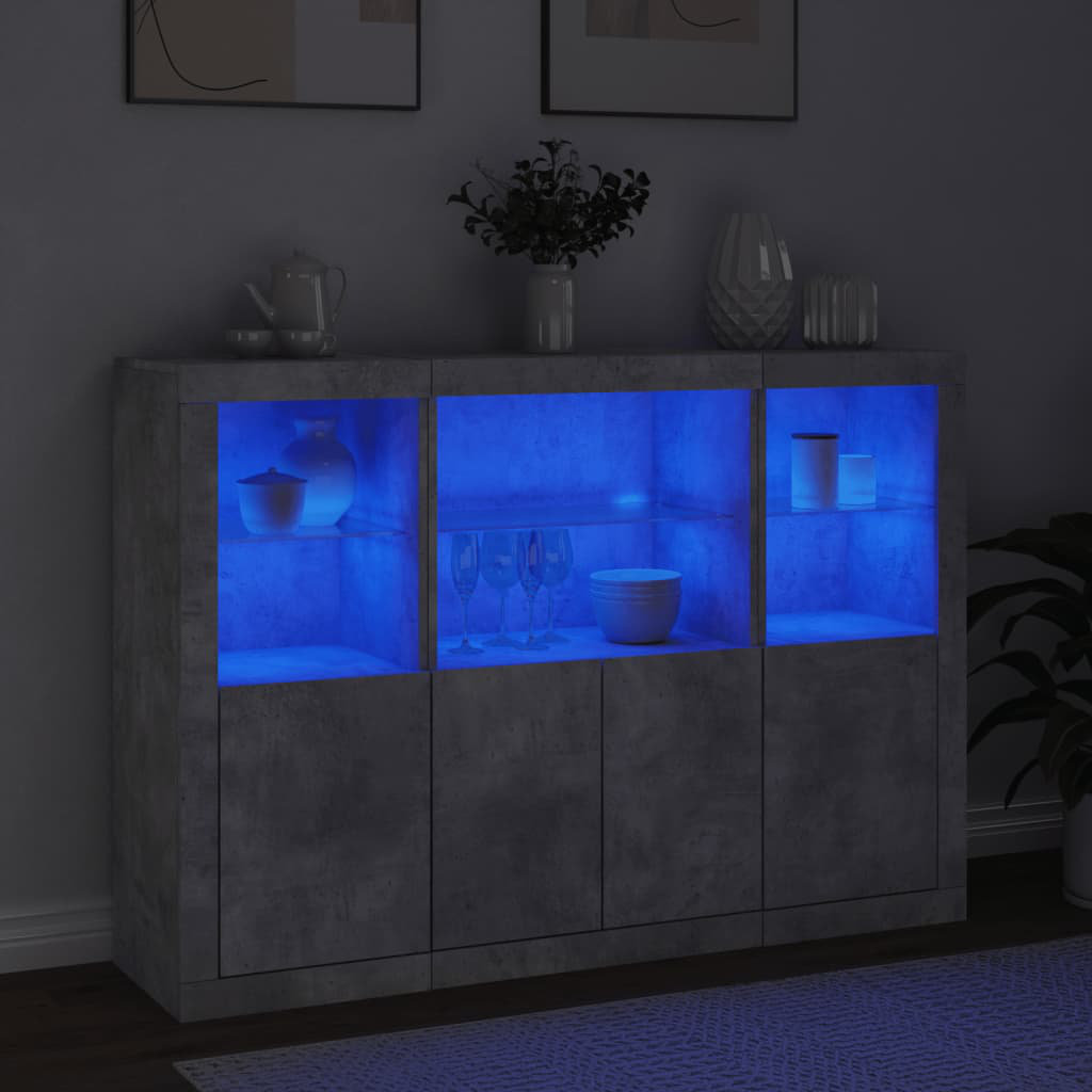Metro Aznar 142.5 cm W Glass Sideboard Concrete Grey 100cm H X 142.5cm W X 37cm D