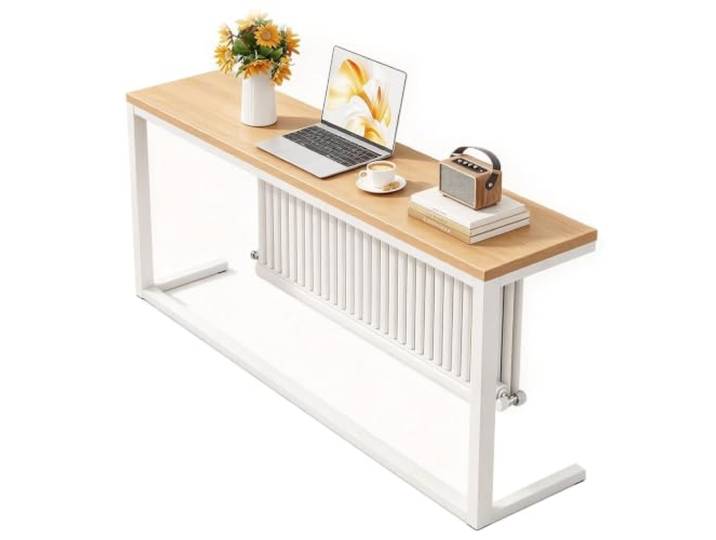 Heizungsverkleidung, Obere Ablagefläche, Eisenrahmen, Heizkörperregal Schmaler Konsolentisch, MDF, Offenes Rahmendesign, für Wohnzimmer, Flur oder Schlafzimmer(White,160x20cm/63x8in)