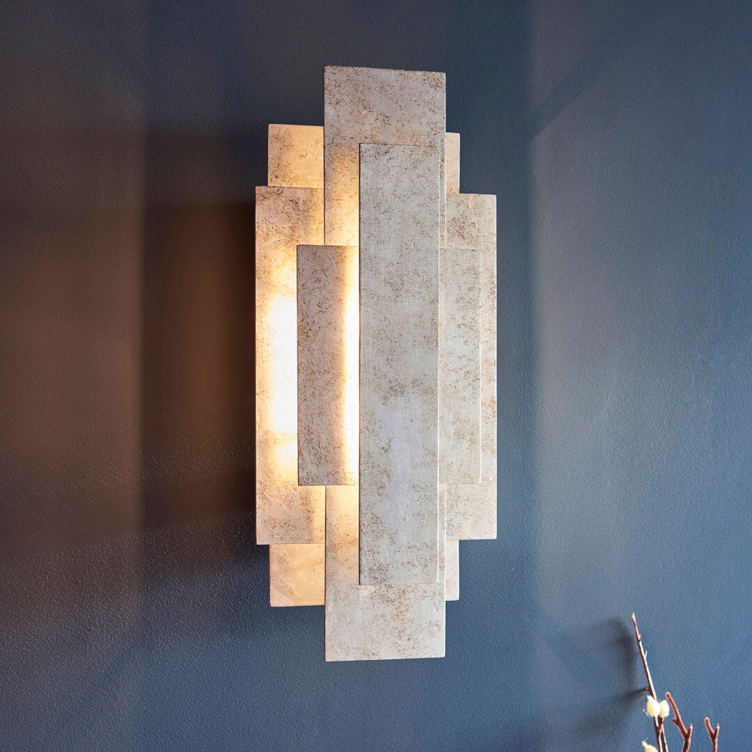 Ivy Bronx Melora Steel Flush Mounted Sconce Antique Silver Leaf 45cm H X 20cm W X 9.5cm D