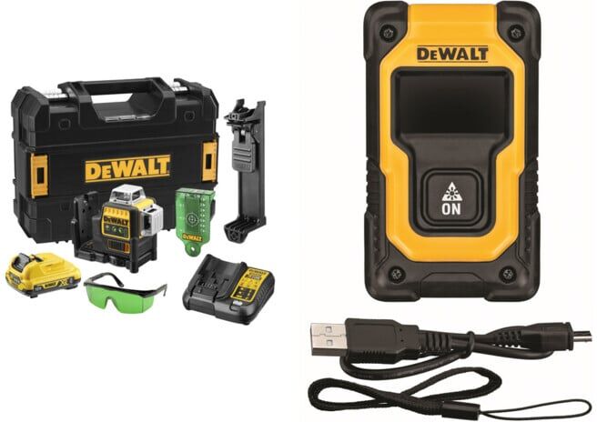DEWALT Multilinienlaser 3x360° grün 10,8V/2AH + gratis Entfernungsmesser 16m