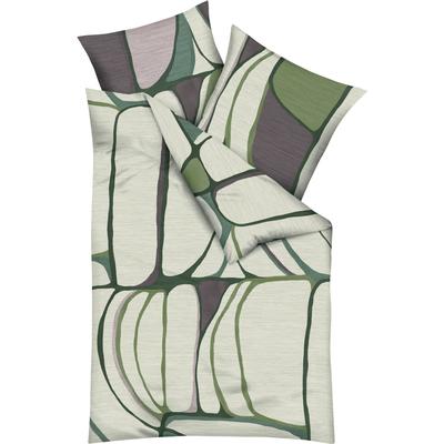 Bettwäsche KAEPPEL "Opalith", grün, B/L: 155cm x 220cm, 1 Stk., 1 Stk., Mako-Satin, B/L: 80cm x 80cm, 2 Stk., Mako-Satin, Obermaterial: 100% Baumwolle, Bettwäsche, Bettwäsche, Mit grafischem Muster