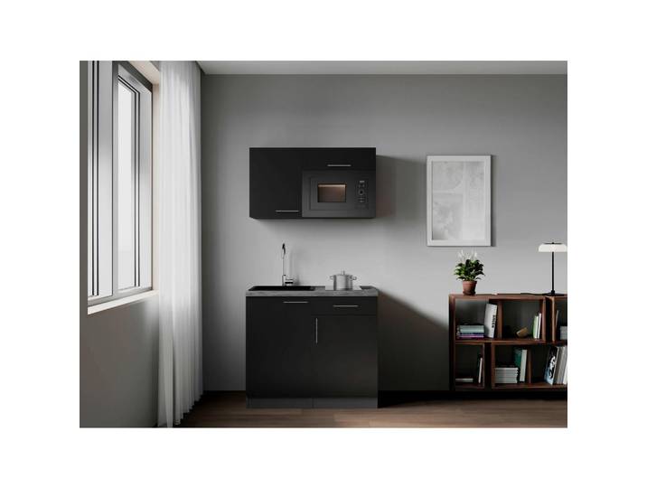 Respekta Miniküche Oliver, Schwarz, 1 Schublade(n) Schubladen, seitenverkehrt montierbar, nur wie online abgebildet bestellbar, 100 cm, rechts aufbaubar, links aufbaubar, Küchen, Miniküchen