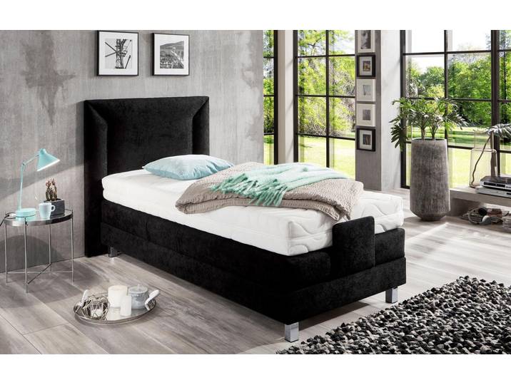 Boxbett, 104x214 cm, Mikrovelours, Schwarz, Elektrisch Verstellbar, Modern, WESTFALIA SCHLAFKOMFORT