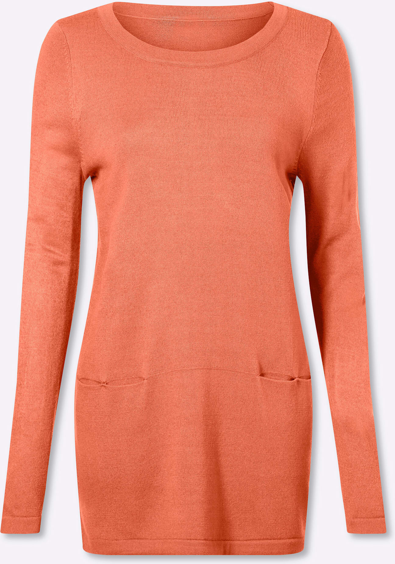 Longpullover "Longpullover", Damen, Gr. 56, orange (papaya), 100% Polyacryl, unifarben, Pullover Longpullover papaya 56