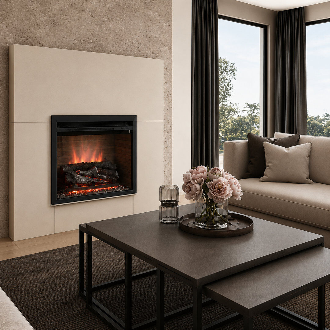 FLAMME Freestanding Electric Fireplace Insert, Wembury, Black 55cm H x 63cm W x 22cm D