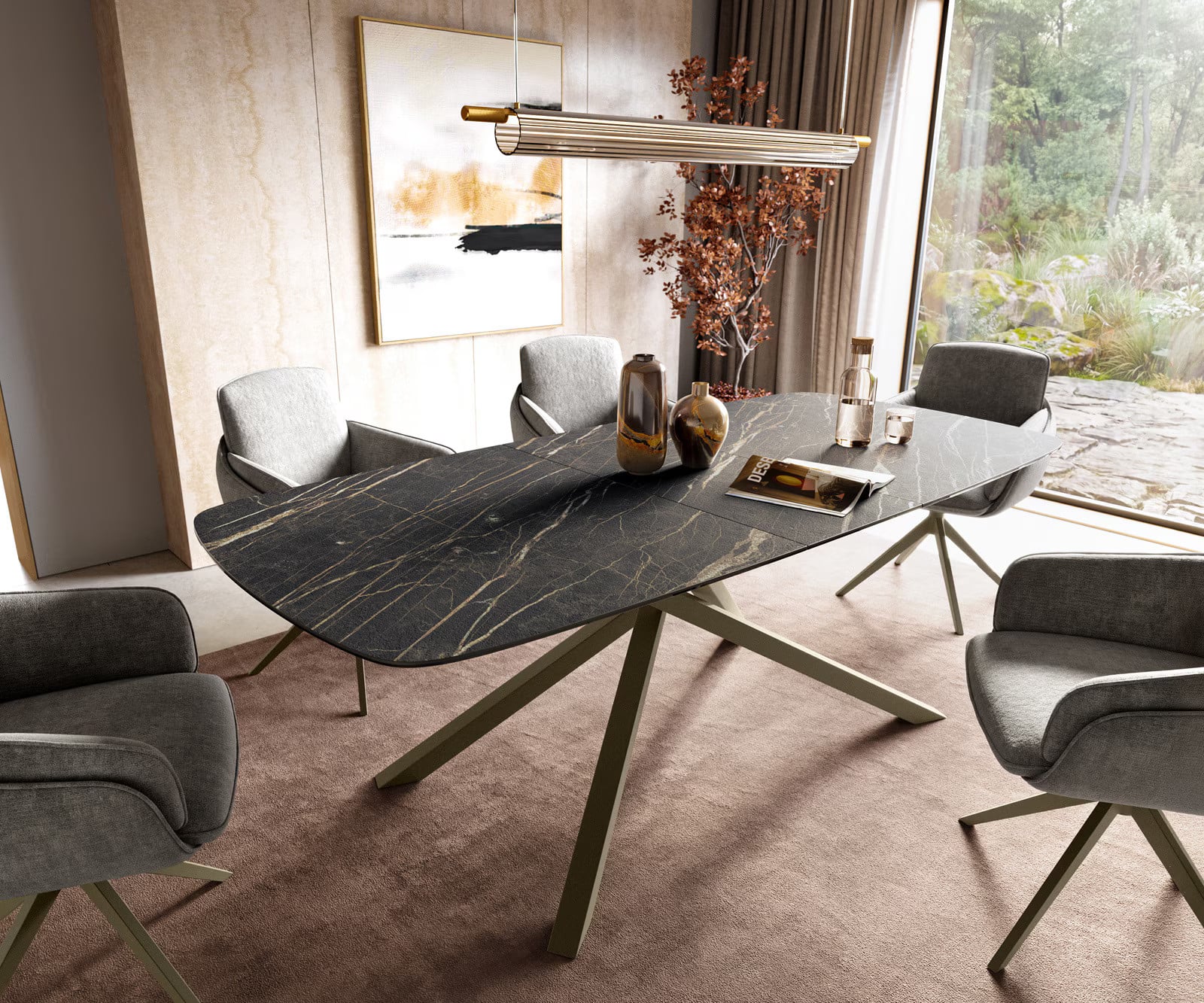 DELIFE Eettafel Edge Boot met Laminam Keramiek Noir Desir Braun, Uitschuifbaar, B/D: 180-220 x 100 cm