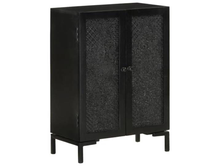 GHVBNMF Sideboard Anrichte 55x30x77 cm Massivholz Mango Eisen Schwarz Eleganter Beistellschrank für Wohnzimmer und Schlafzimmer mit geschnitzten Mustern und zwei geräumigen Fächern.