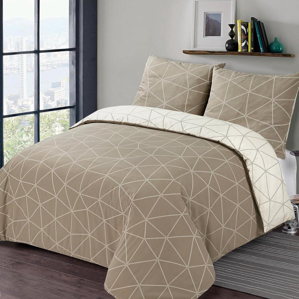Omkeerbaar Flanel Dekbedovertrekset Beige - 200 x 200 cm