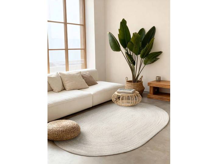 Juteteppich Rangpur Oval Weiß/Weiß 160 x 1 x 230cm Jute