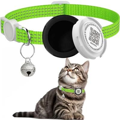 Inspired Finds SafeTrack AirTag Cat Collar With QR ID Tag & Reflective Safety Design green