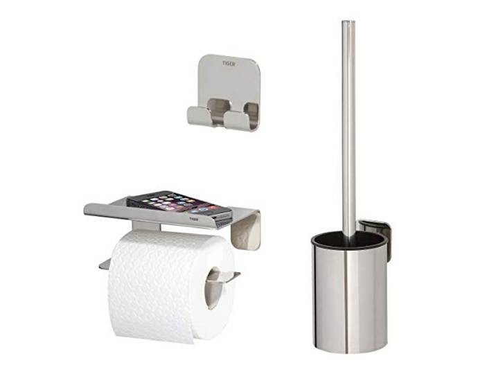 Tiger Colar Toiletaccessoireset - Toiletborstel met houder - Toiletrolhouder met planchet - Handdoekhaak – RVS gepolijst,3-teilig,Roestvrij staal