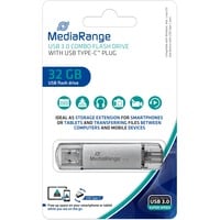 Kombo-Speicherstick 32 GB, USB-Stick silber/transparent, USB-A 3.2 Gen 1, USB-C 3.2 Gen 1