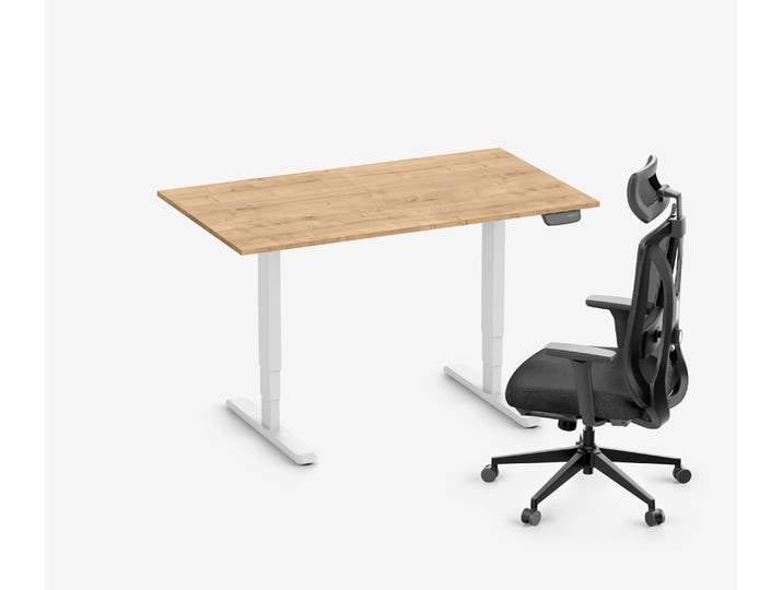PRIMUS Schreibtisch + Stuhl VITA MESH Weiß Hoch, Sitzhöhe 52 - 64 cm 140x80 Eiche