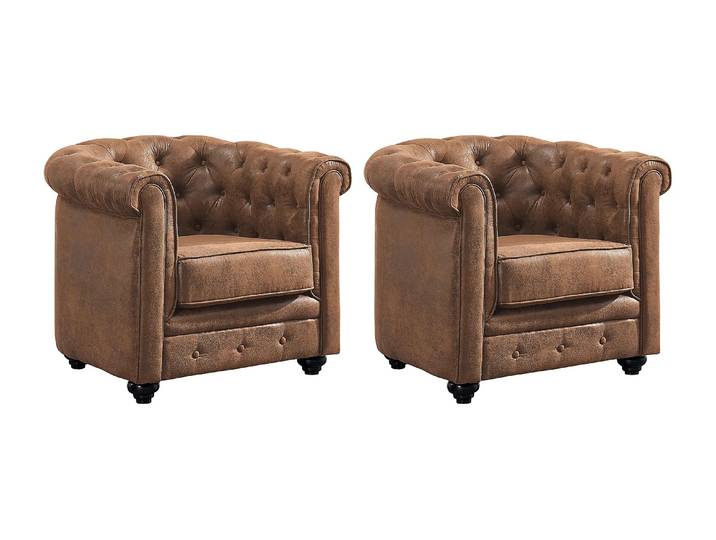 Lot de 2 Fauteuils CHESTERFIELD en microfibre aspect cuir vieilli