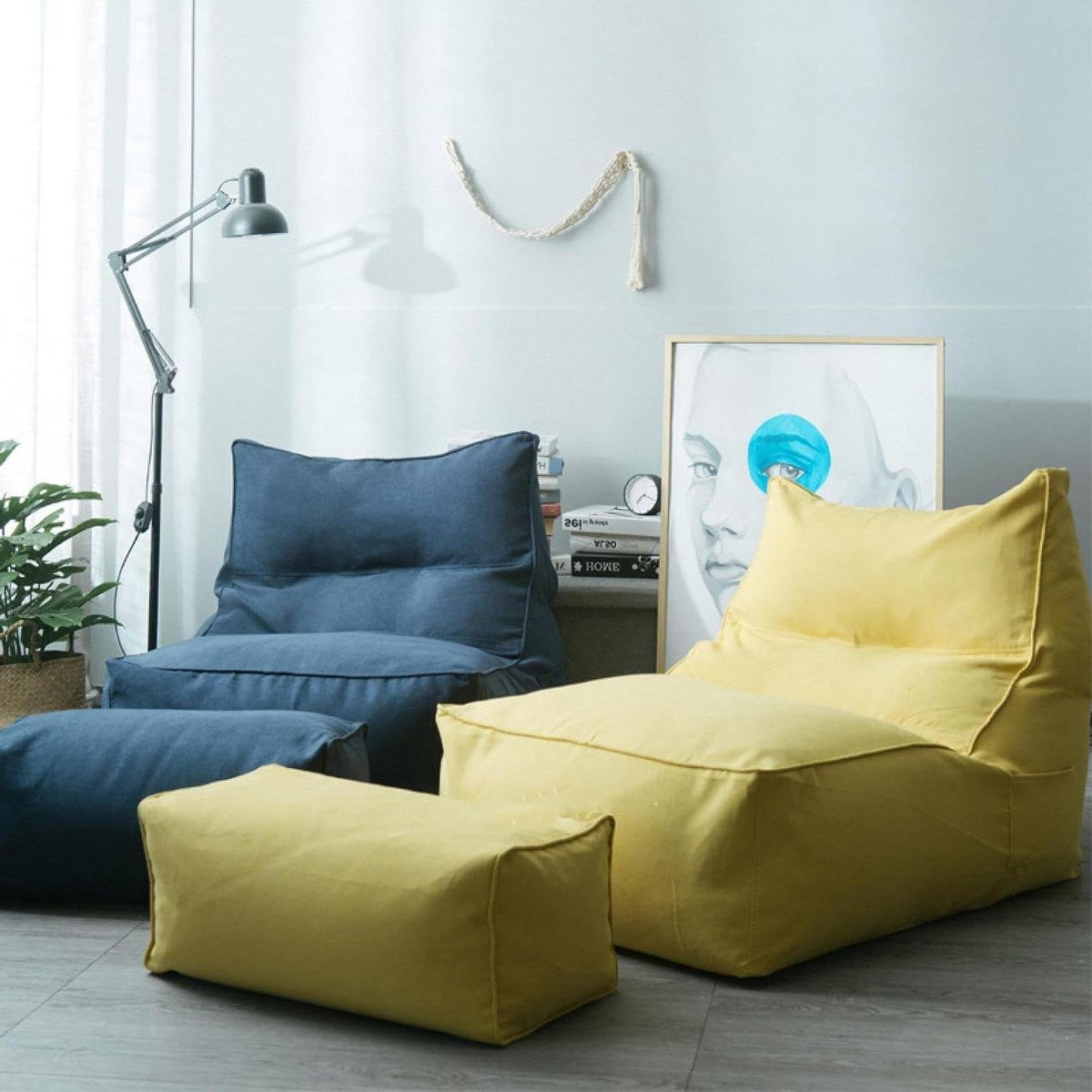 Lichtblauwe Zitzak Luie Bank Stoel met Ruim Ontwerp B/D/H: 95 x 70 x 66 cm