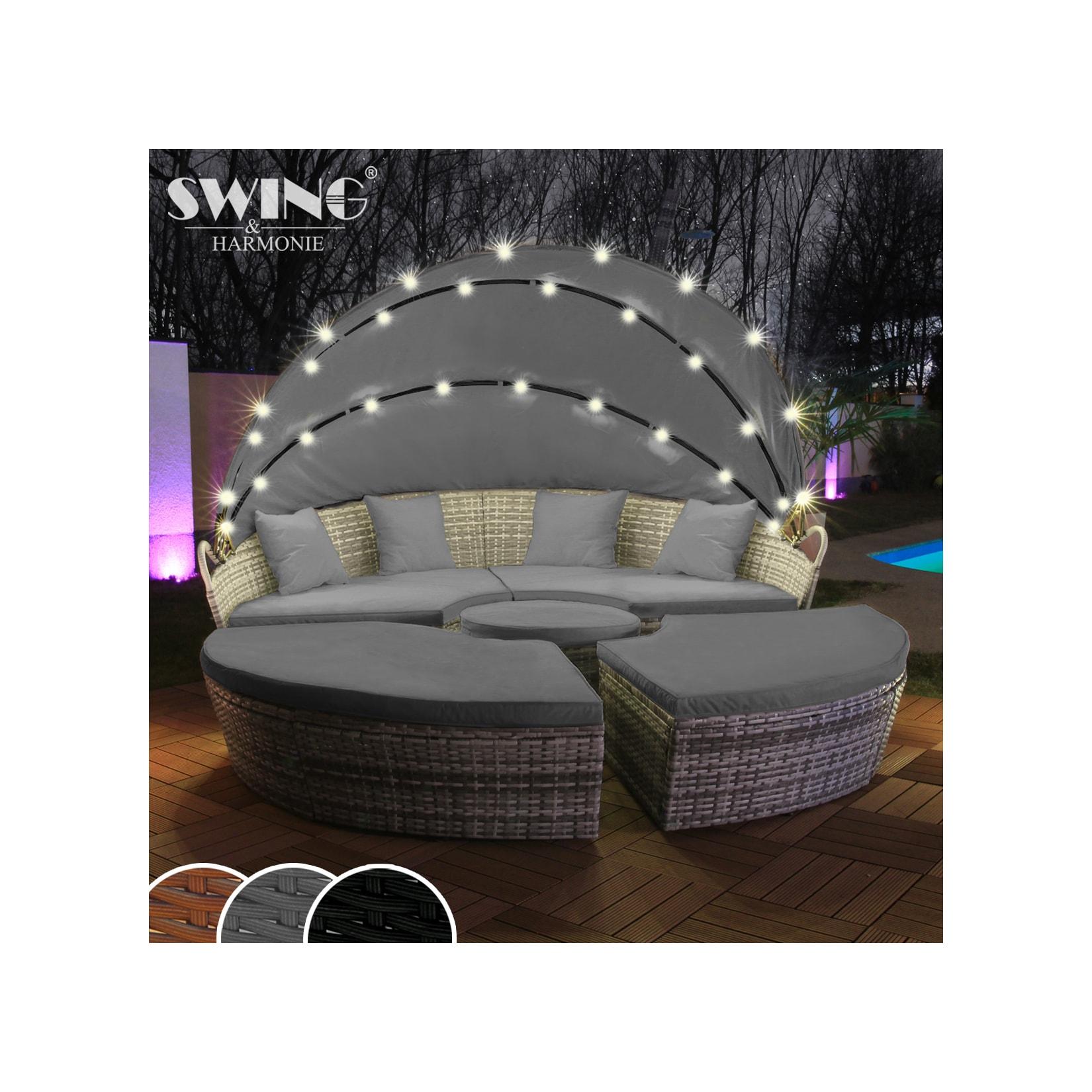 Swing&Harmonie LED - Sonneninsel Rattan Lounge Polyrattan Sitzgruppe Liege Insel inkl. Abdeckcover - versch. Ausführungen