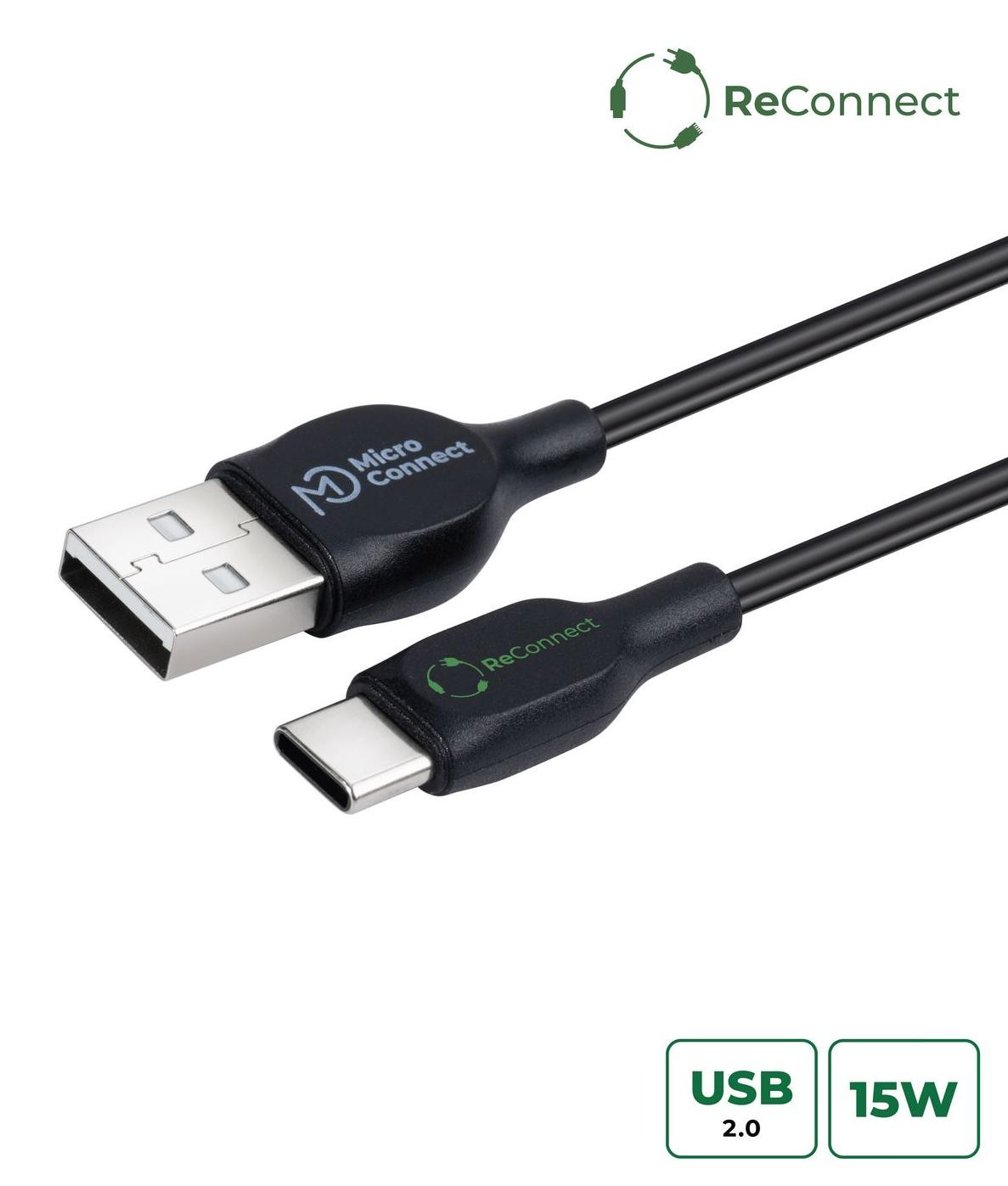 MicroConnect ECO-USB3.1CCHAR05B USB-A naar USB-C kabel, 0,5 meter, zwart