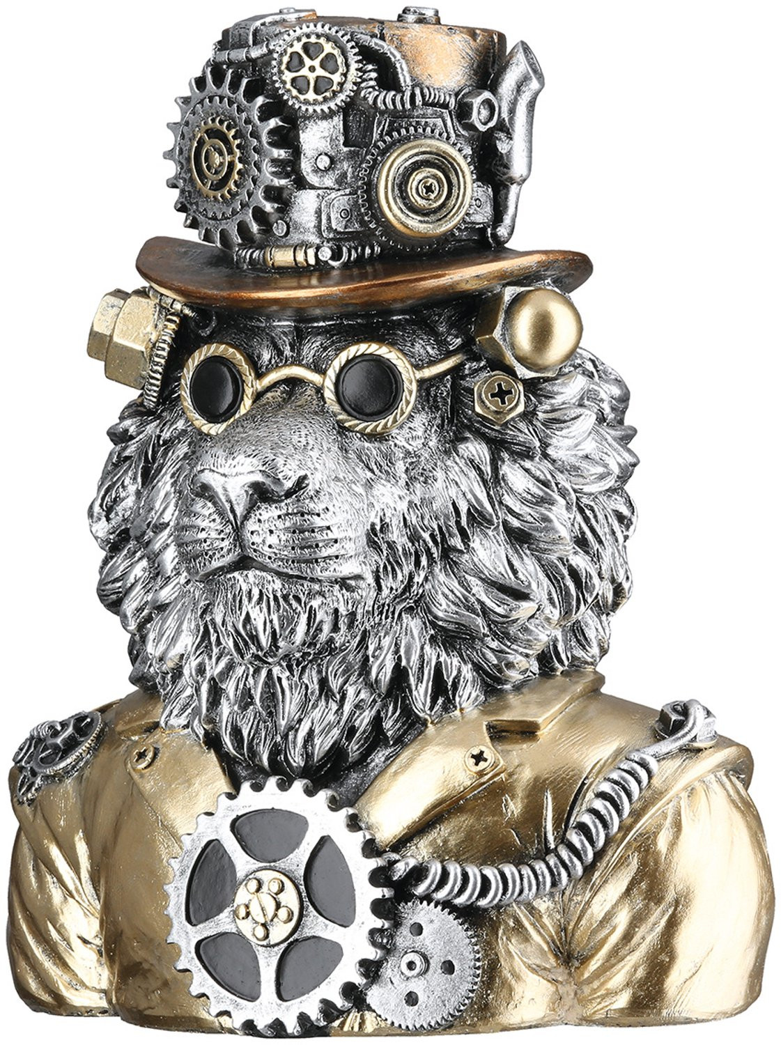 Gilde Handwerk Steampunk Lion Decoratief Beeld - Leeuw - Zilverkleurig en Goudkleurig - Hoogte: 20 cm