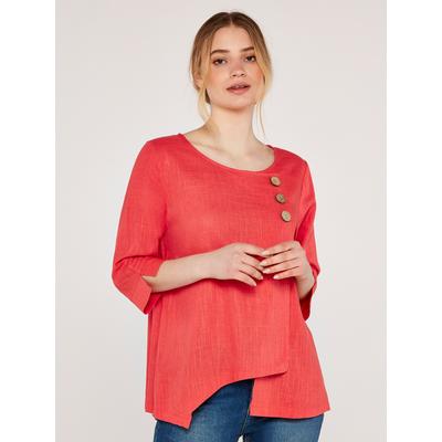 Klassische Bluse APRICOT "Asymmetrisches Oberteil", Damen, Gr. M (38), rot (koralle), Obermaterial: 70% Viskose CV. 30% Leinen LI., unifarben, Blusen Bluse, mit drei Knöpfen