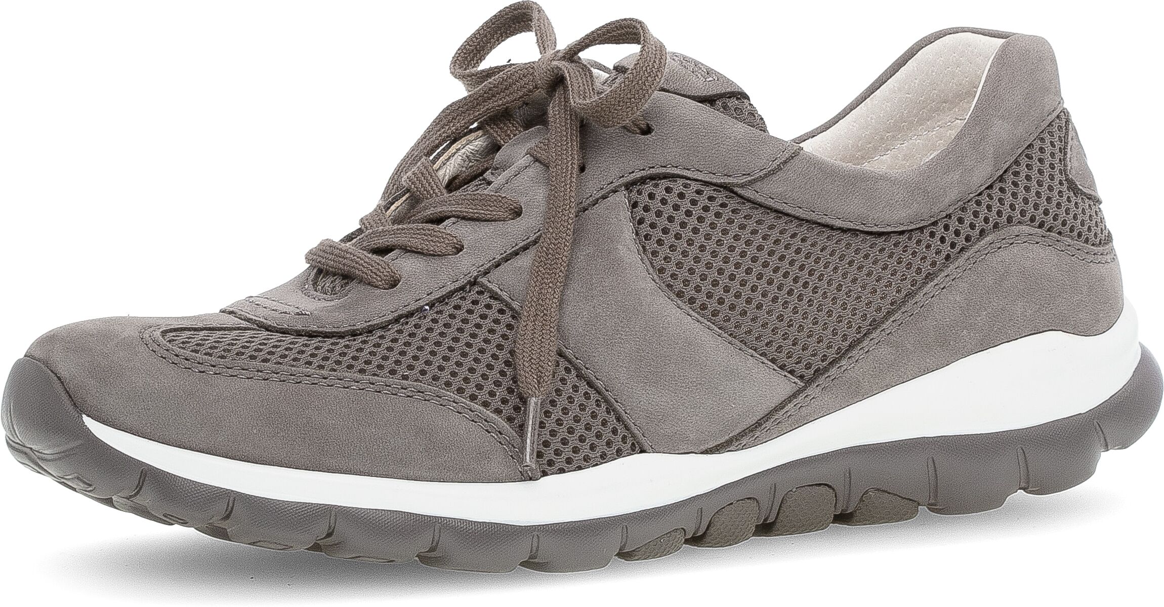 Sneaker GABOR, Damen, Gr. 39, grau (braun), Nubukleder, Textil, Schuhe Sneaker, Freizeitschuh, Halbschuh, Schnürer mit Logo an der Ferse braun 39